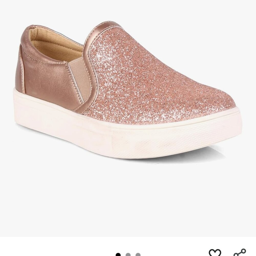 women size 8.5 rose gold champagne glitter puebla slip on shoes fashion sneakers